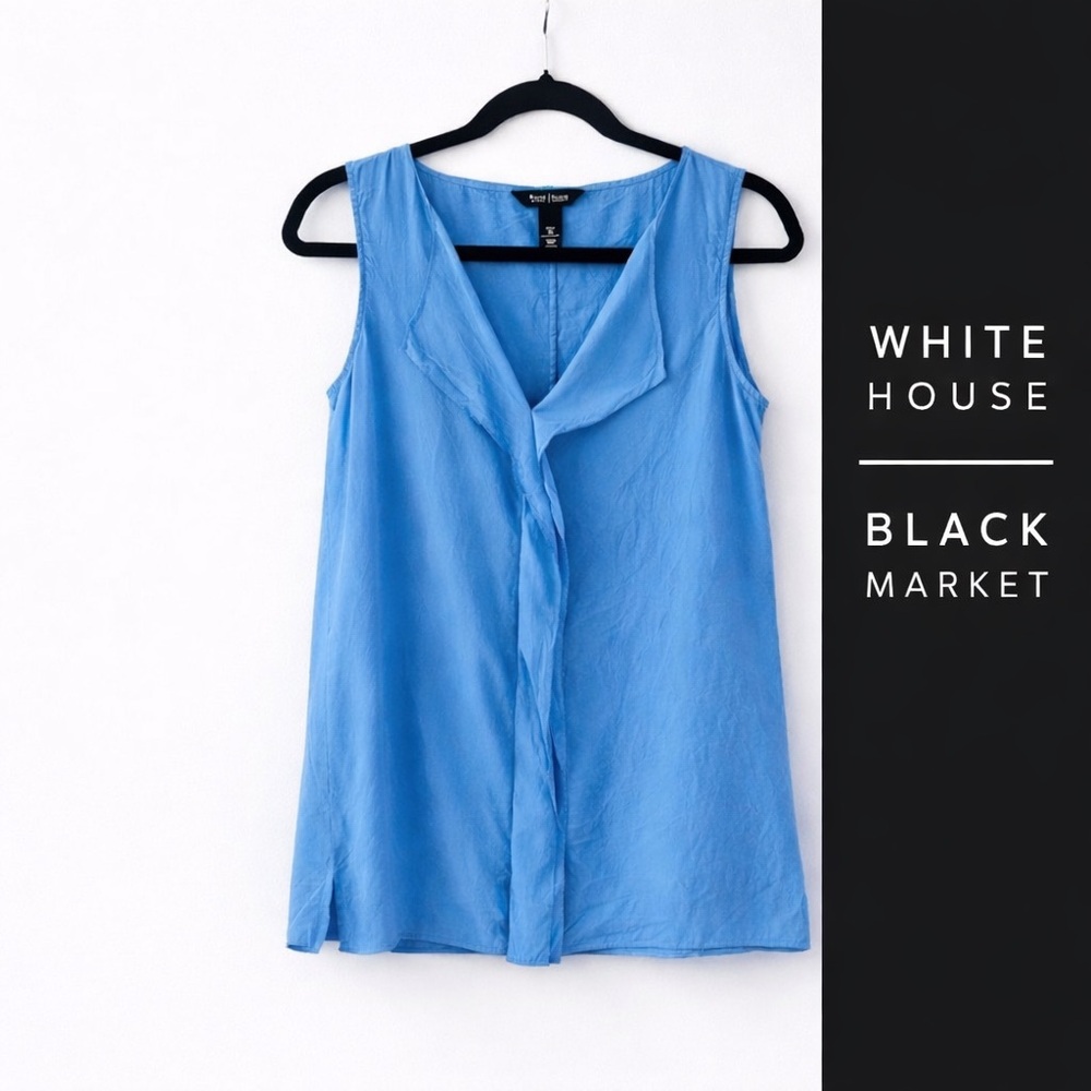 Whbm Silk Ruffle Blouse XS Blue Sleeveless